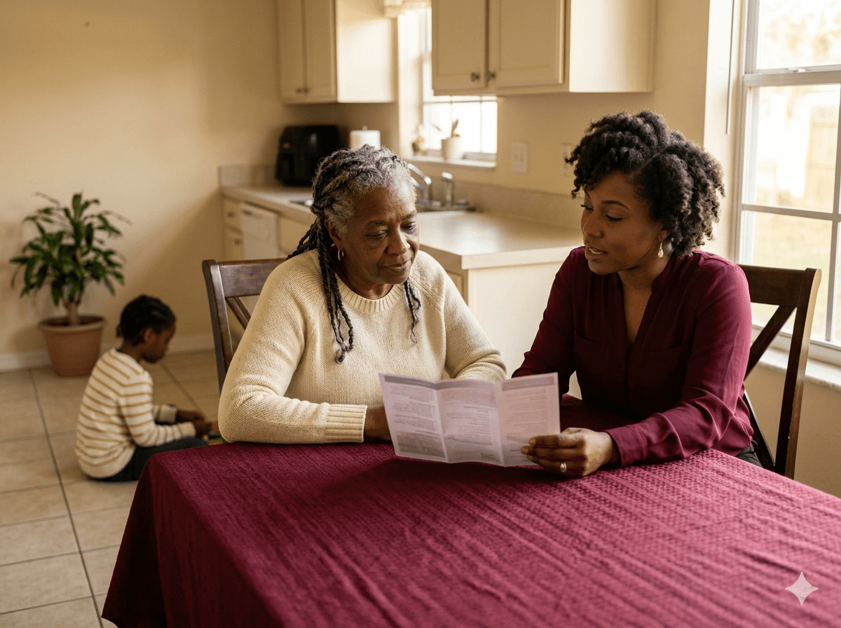 Caregivers gathered in a supportive group conversation