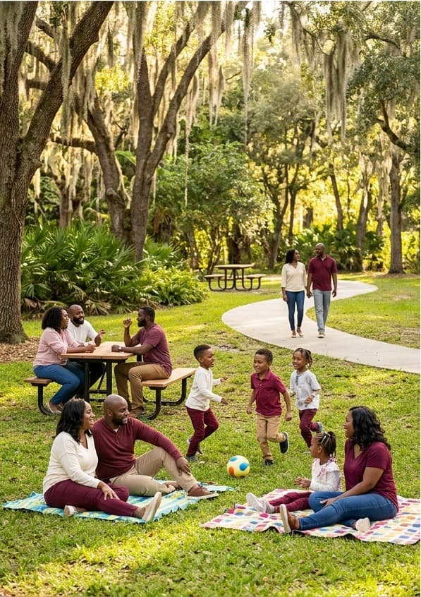Families sharing a joyful community experience outdoors