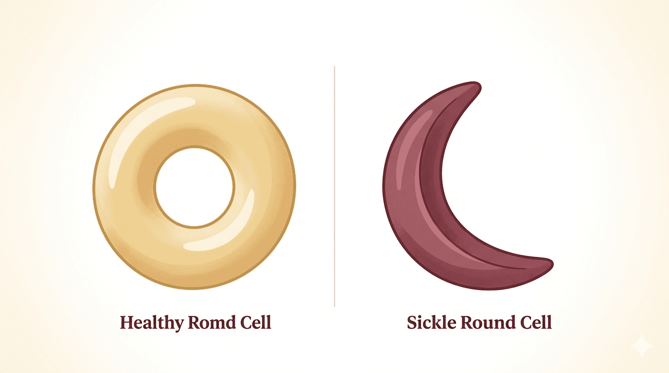 Illustration comparing healthy red blood cells and sickle-shaped cells